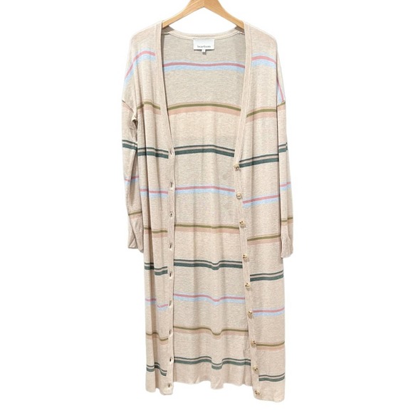 Heartloom Sweaters - Revolve Heartloom Long Line Stripe Nuetral Cardigan Womens Size Small